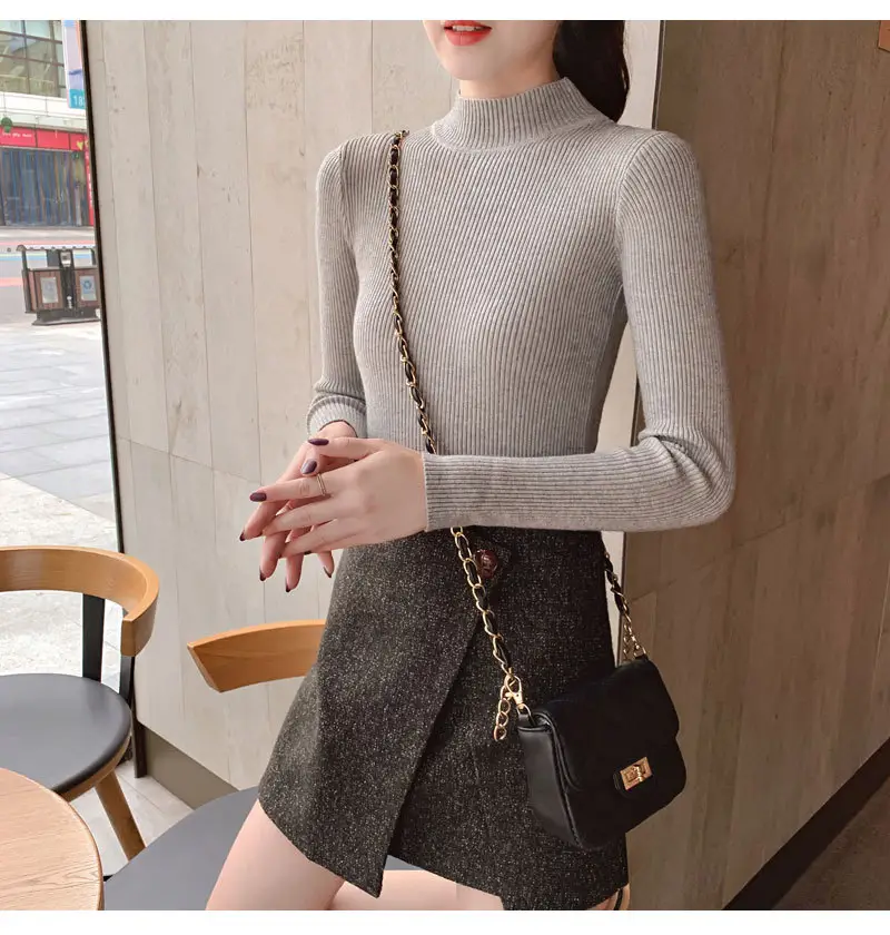 Women Knitted Sweater Pullover 2020 Semi-High Collar — feature 23