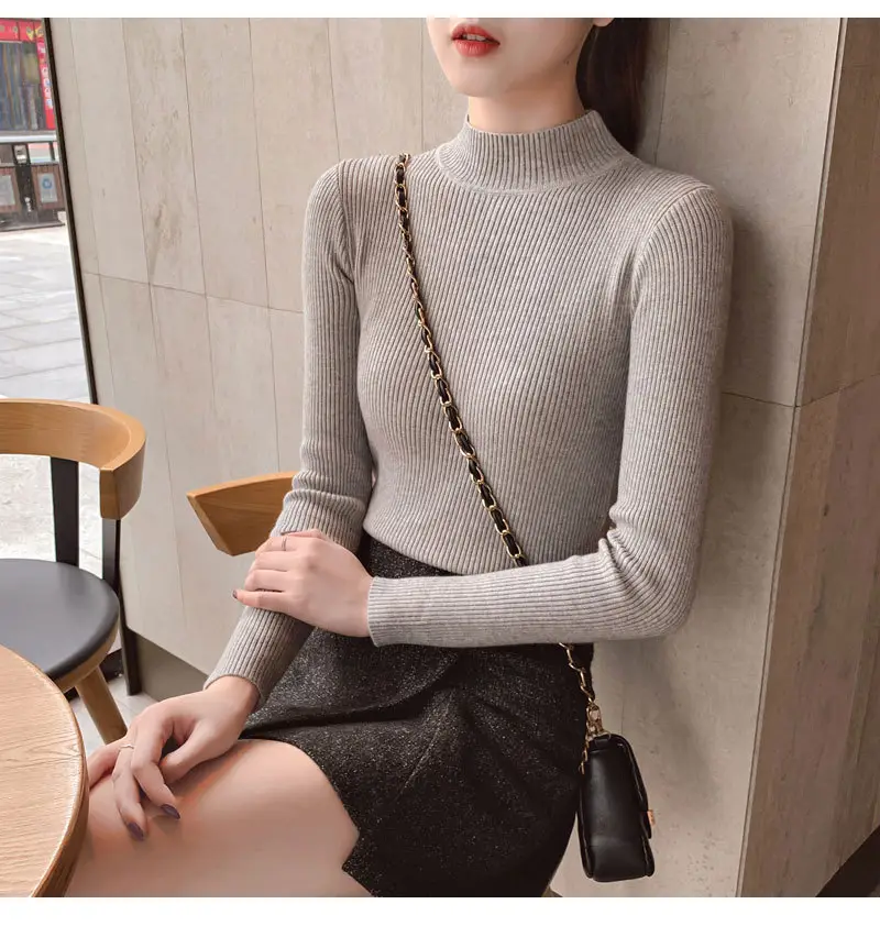 Women Knitted Sweater Pullover 2020 Semi-High Collar — feature 24