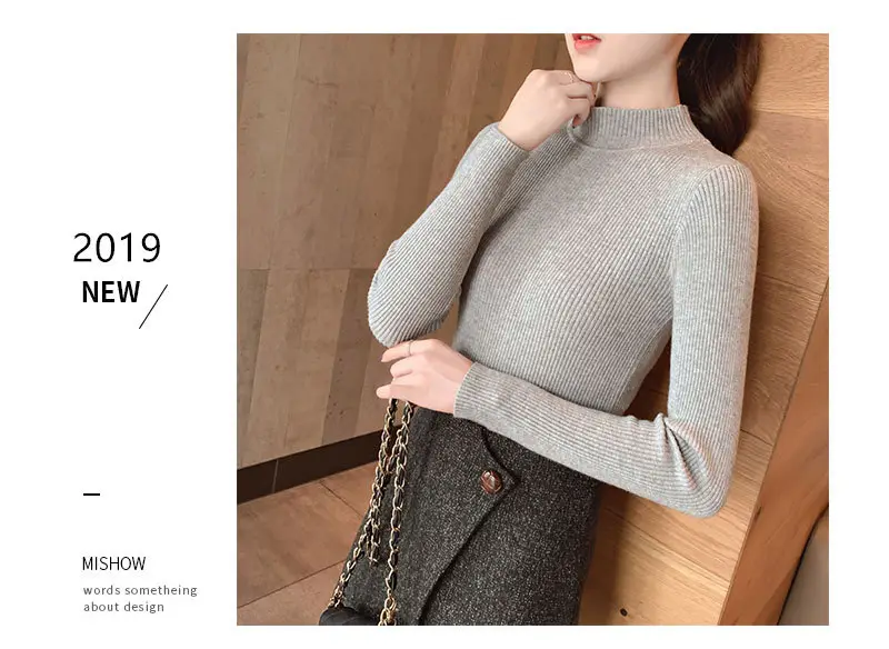 Women Knitted Sweater Pullover 2020 Semi-High Collar — feature 25