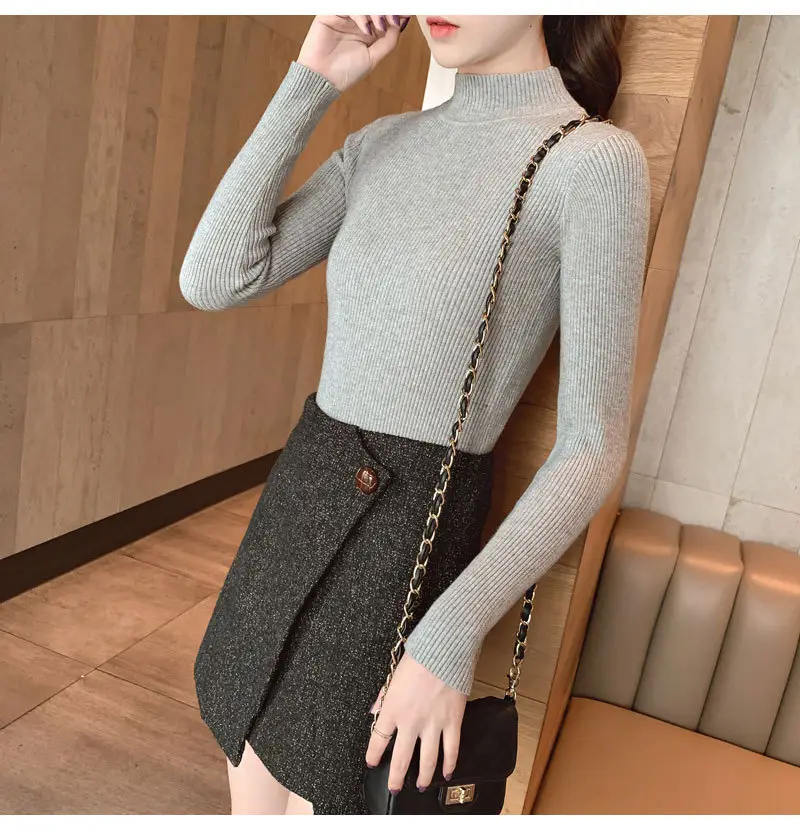 Women Knitted Sweater Pullover 2020 Semi-High Collar — feature 26