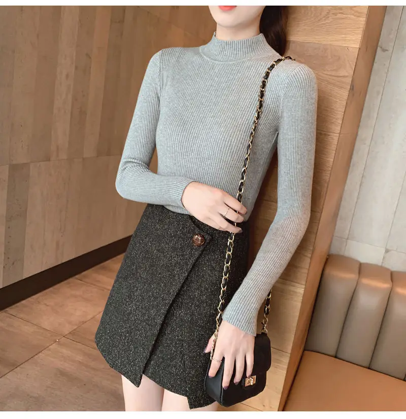 Women Knitted Sweater Pullover 2020 Semi-High Collar — feature 27
