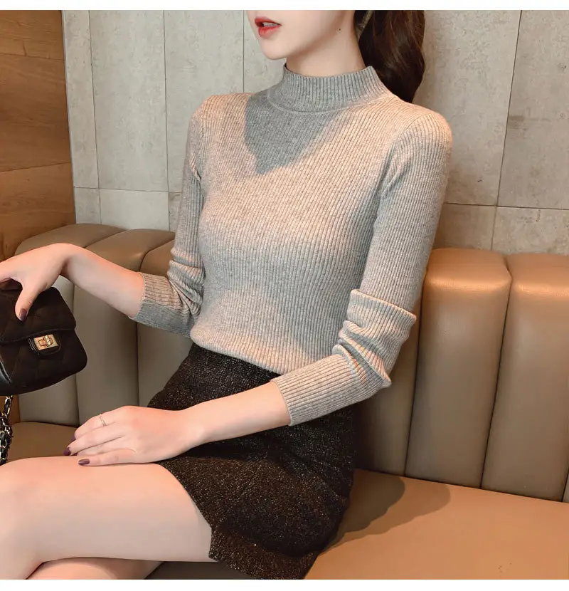 Women Knitted Sweater Pullover 2020 Semi-High Collar — feature 28