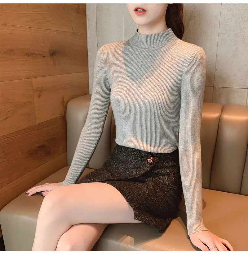 Women Knitted Sweater Pullover 2020 Semi-High Collar — feature 29