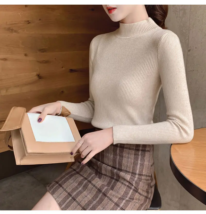 Women Knitted Sweater Pullover 2020 Semi-High Collar — feature 31
