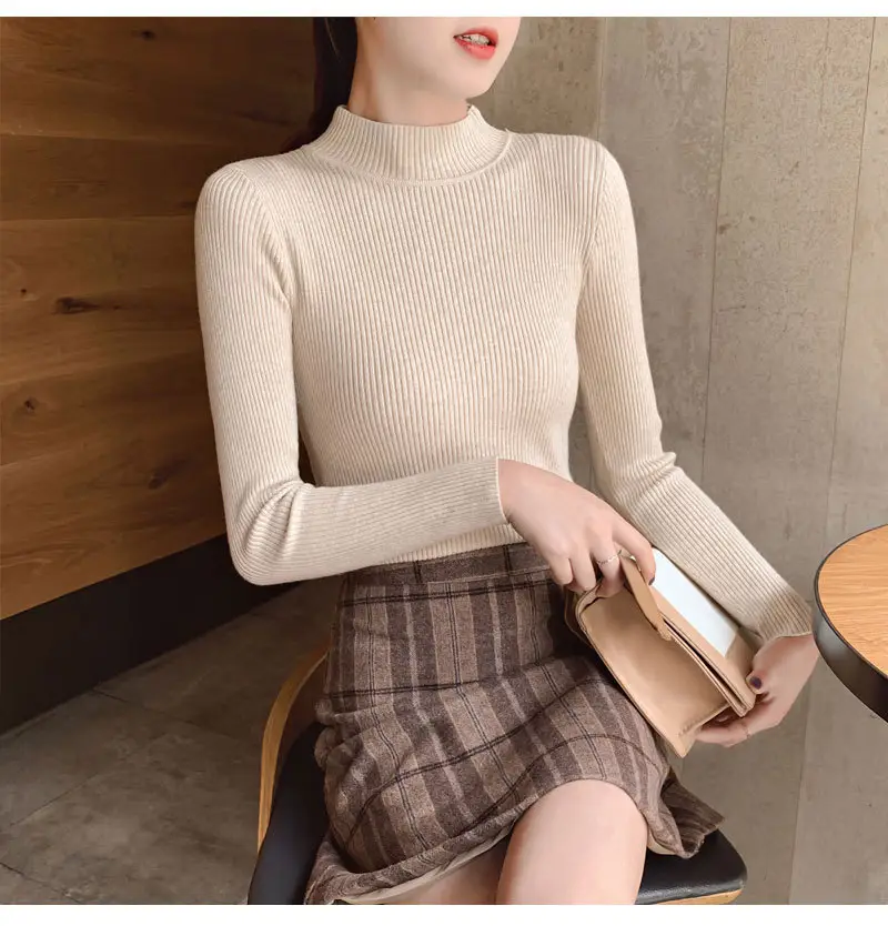 Women Knitted Sweater Pullover 2020 Semi-High Collar — feature 32