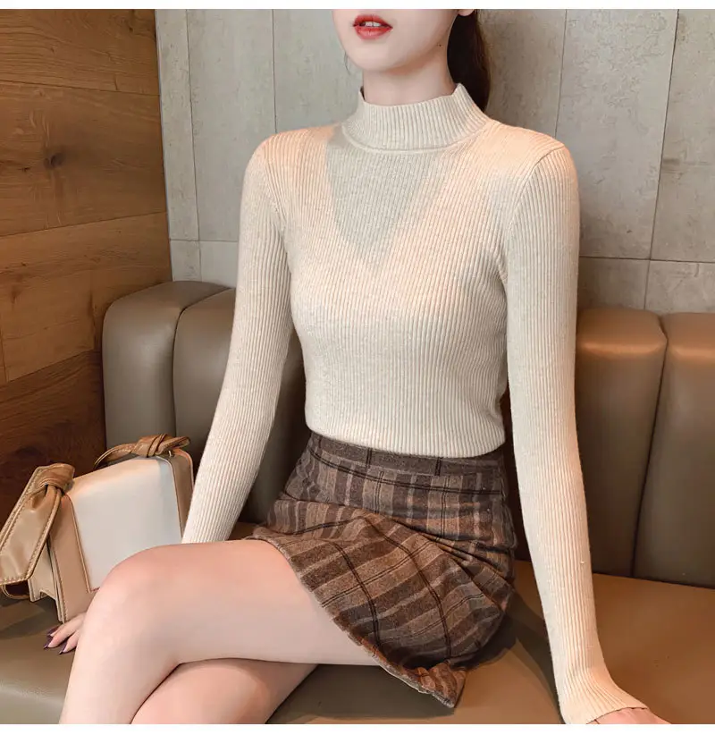 Women Knitted Sweater Pullover 2020 Semi-High Collar — feature 33
