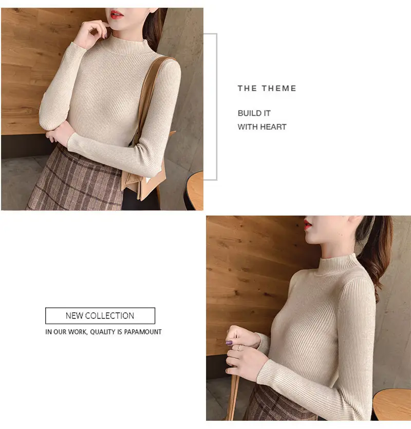 Women Knitted Sweater Pullover 2020 Semi-High Collar — feature 35