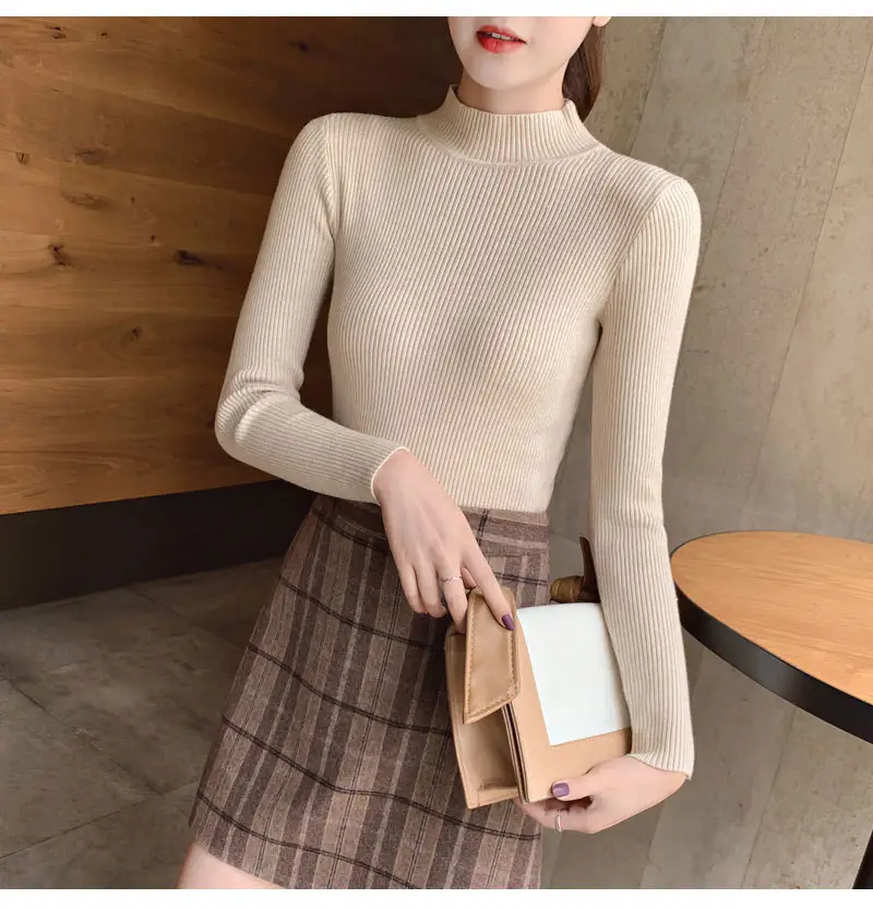 Women Knitted Sweater Pullover 2020 Semi-High Collar — feature 36