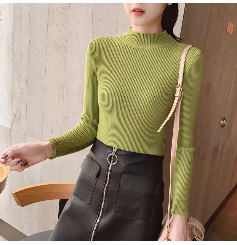 Women Knitted Sweater Pullover 2020 Semi-High Collar — feature 37