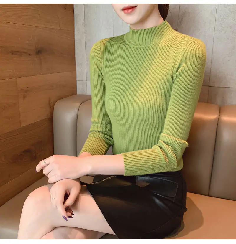 Women Knitted Sweater Pullover 2020 Semi-High Collar — feature 41