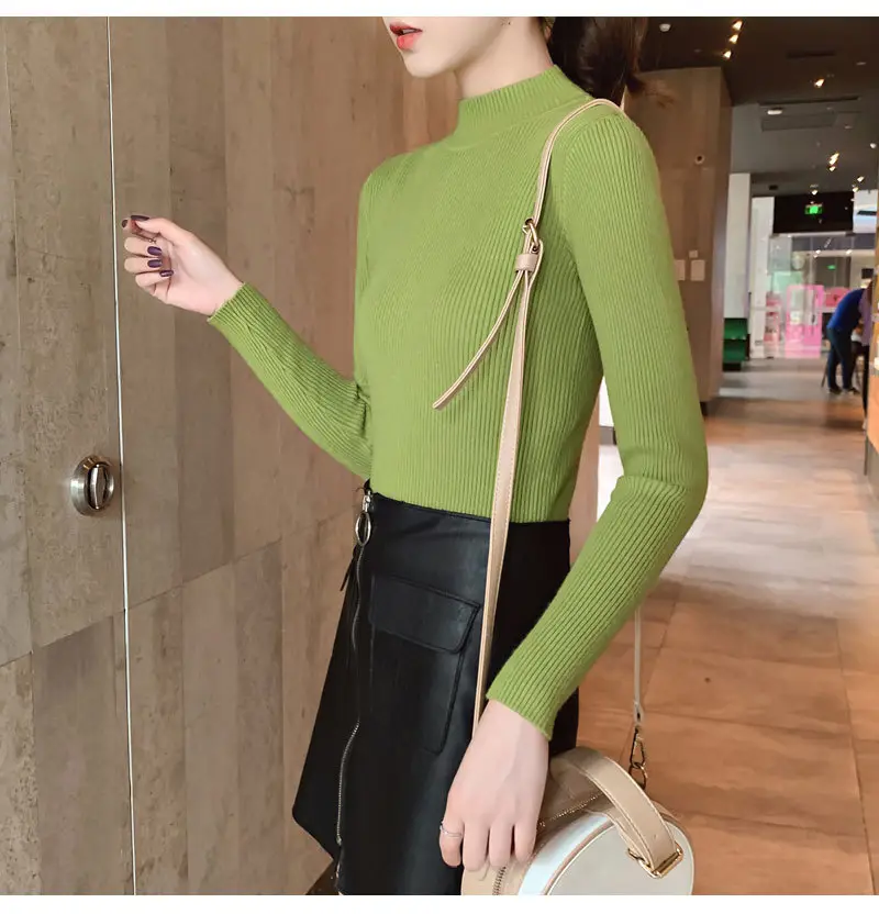 Women Knitted Sweater Pullover 2020 Semi-High Collar — feature 43