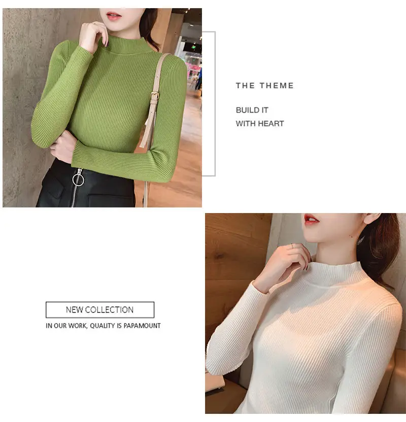 Women Knitted Sweater Pullover 2020 Semi-High Collar — feature 44