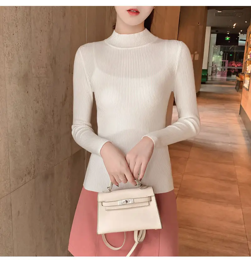 Women Knitted Sweater Pullover 2020 Semi-High Collar — feature 45