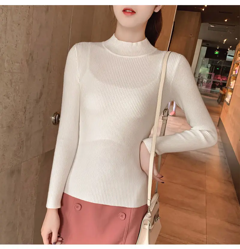 Women Knitted Sweater Pullover 2020 Semi-High Collar — feature 46