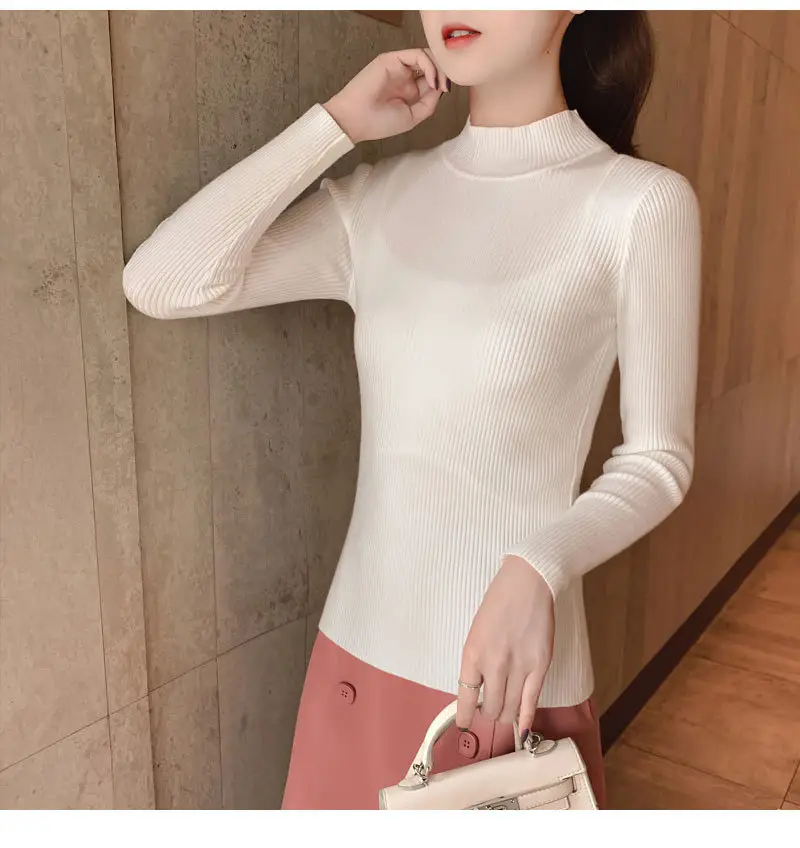Women Knitted Sweater Pullover 2020 Semi-High Collar — feature 47