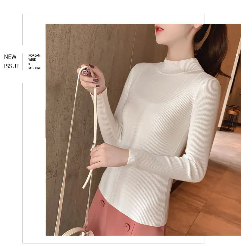Women Knitted Sweater Pullover 2020 Semi-High Collar — feature 48