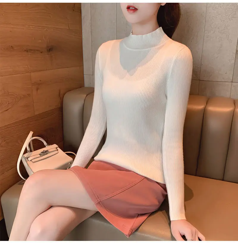 Women Knitted Sweater Pullover 2020 Semi-High Collar — feature 49