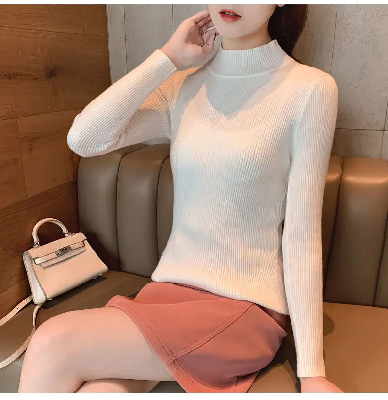 Women Knitted Sweater Pullover 2020 Semi-High Collar — feature 50