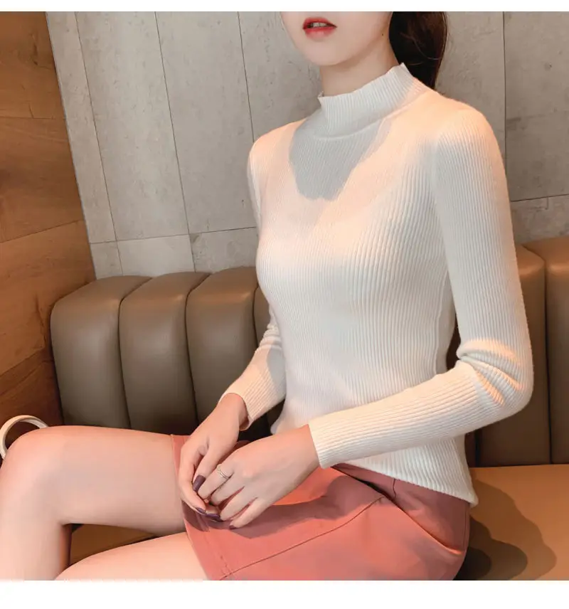 Women Knitted Sweater Pullover 2020 Semi-High Collar — feature 51