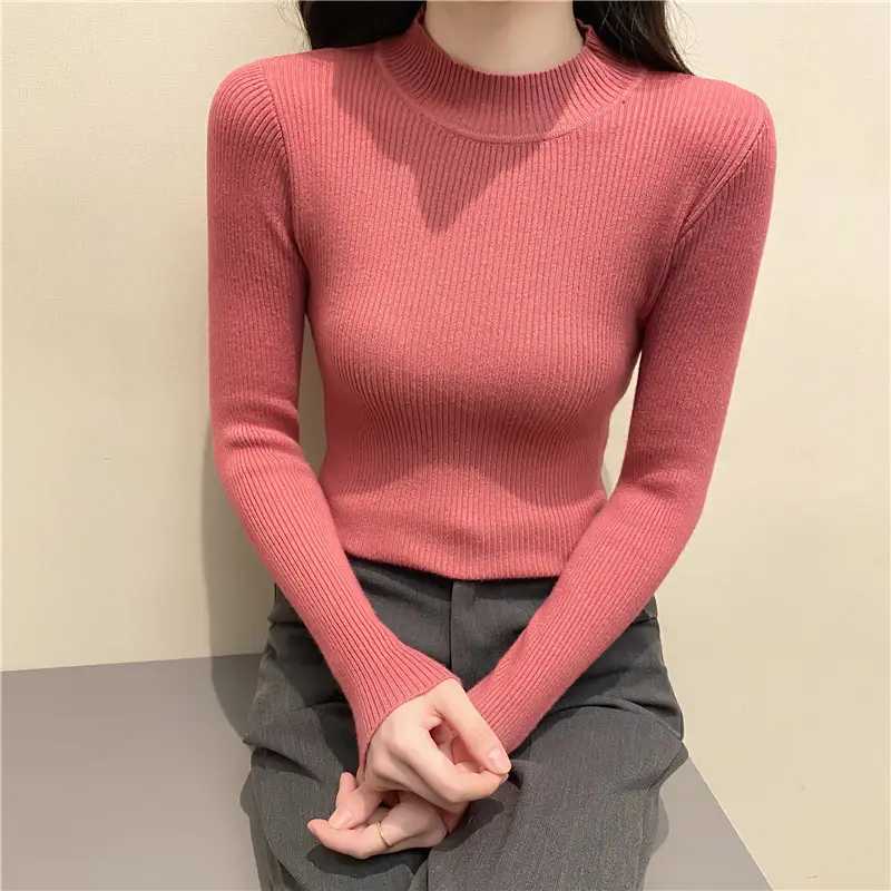 Women Knitted Sweater Pullover 2020 Semi-High Collar - Image 10