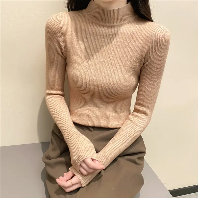 Women Knitted Sweater Pullover 2020 Semi-High Collar - Image 12