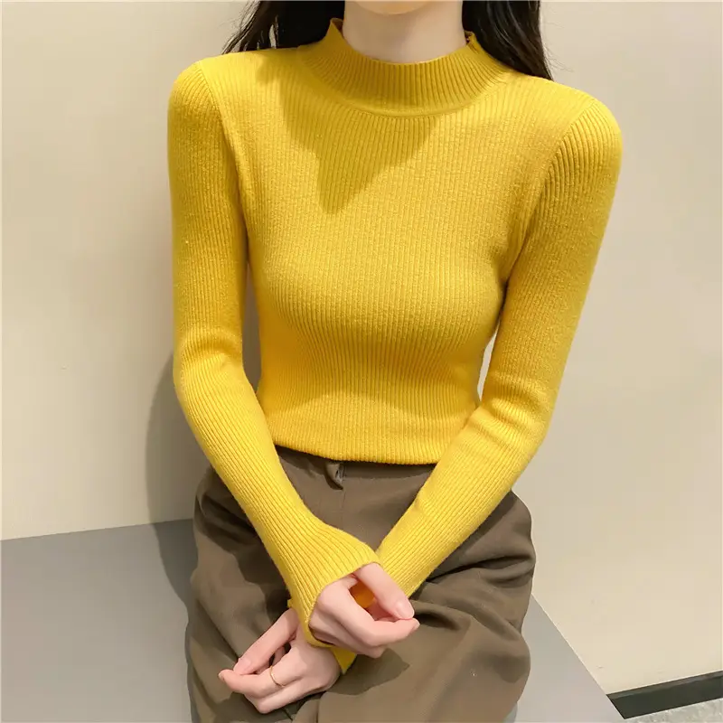 Women Knitted Sweater Pullover 2020 Semi-High Collar - Image 2