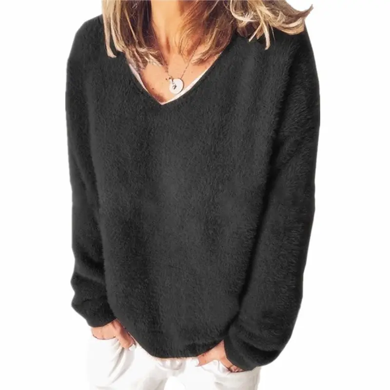 Women's 2020 Fleece V Neck Long Sleeve T-Shirt Navy Blue - Image 8
