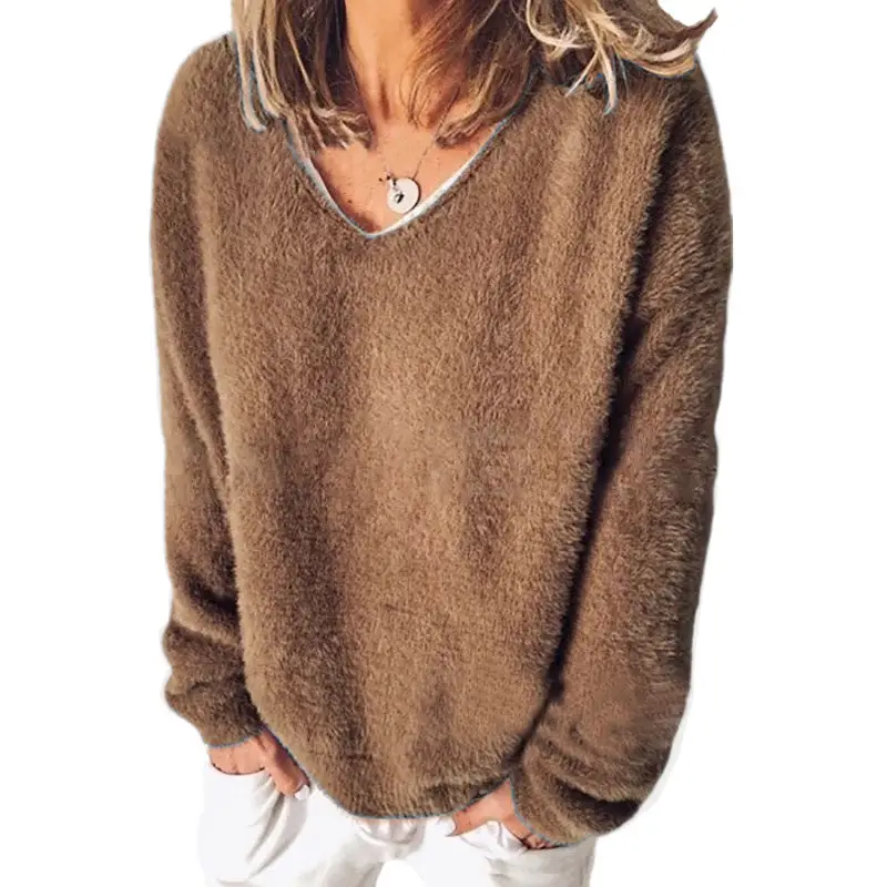 Women's 2020 Fleece V Neck Long Sleeve T-Shirt Navy Blue - Image 9