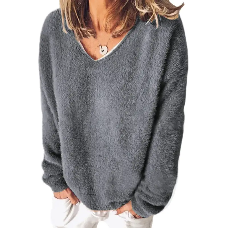 Women's 2020 Fleece V Neck Long Sleeve T-Shirt Navy Blue - Image 11