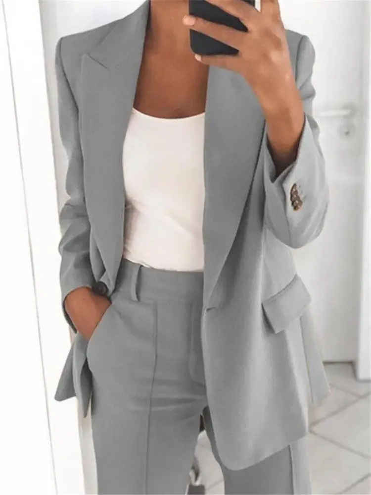Women's 2024 Autumn European American Fashion Lapel Suit Coat Brown - Image 3