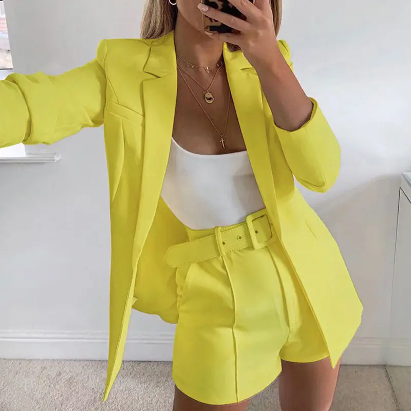 Yellow Blazer Shortset Women Crossbody Casual Suit