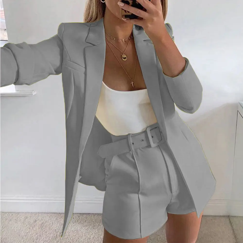 Yellow Blazer Shortset Women Crossbody Casual Suit