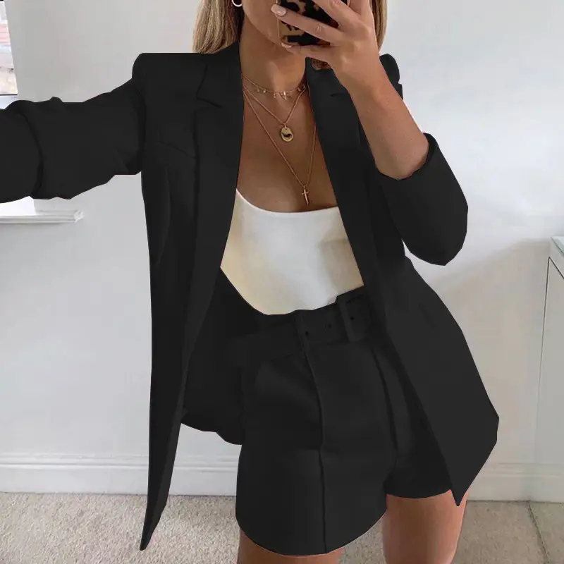 Yellow Blazer Shortset Women Crossbody Casual Suit