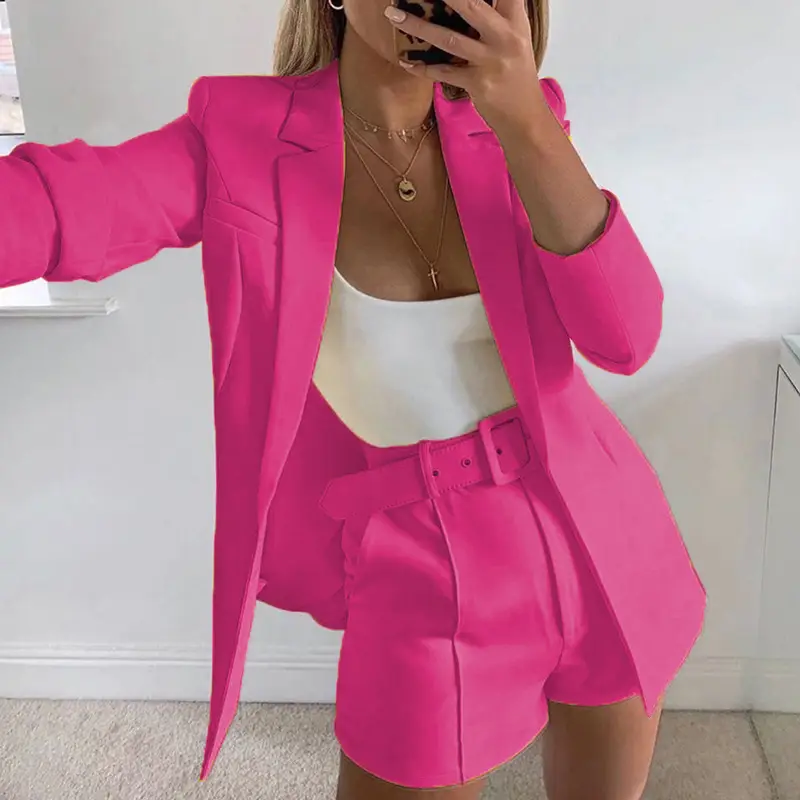Yellow Blazer Shortset Women Crossbody Casual Suit