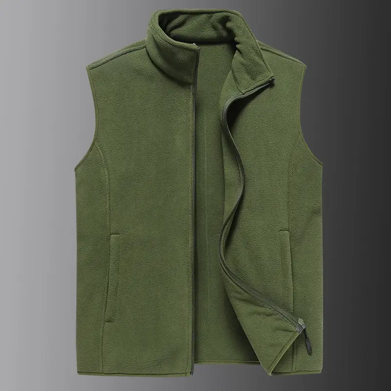Men's Fleece Sleeveless Vest Olive Green Winter - Image 9
