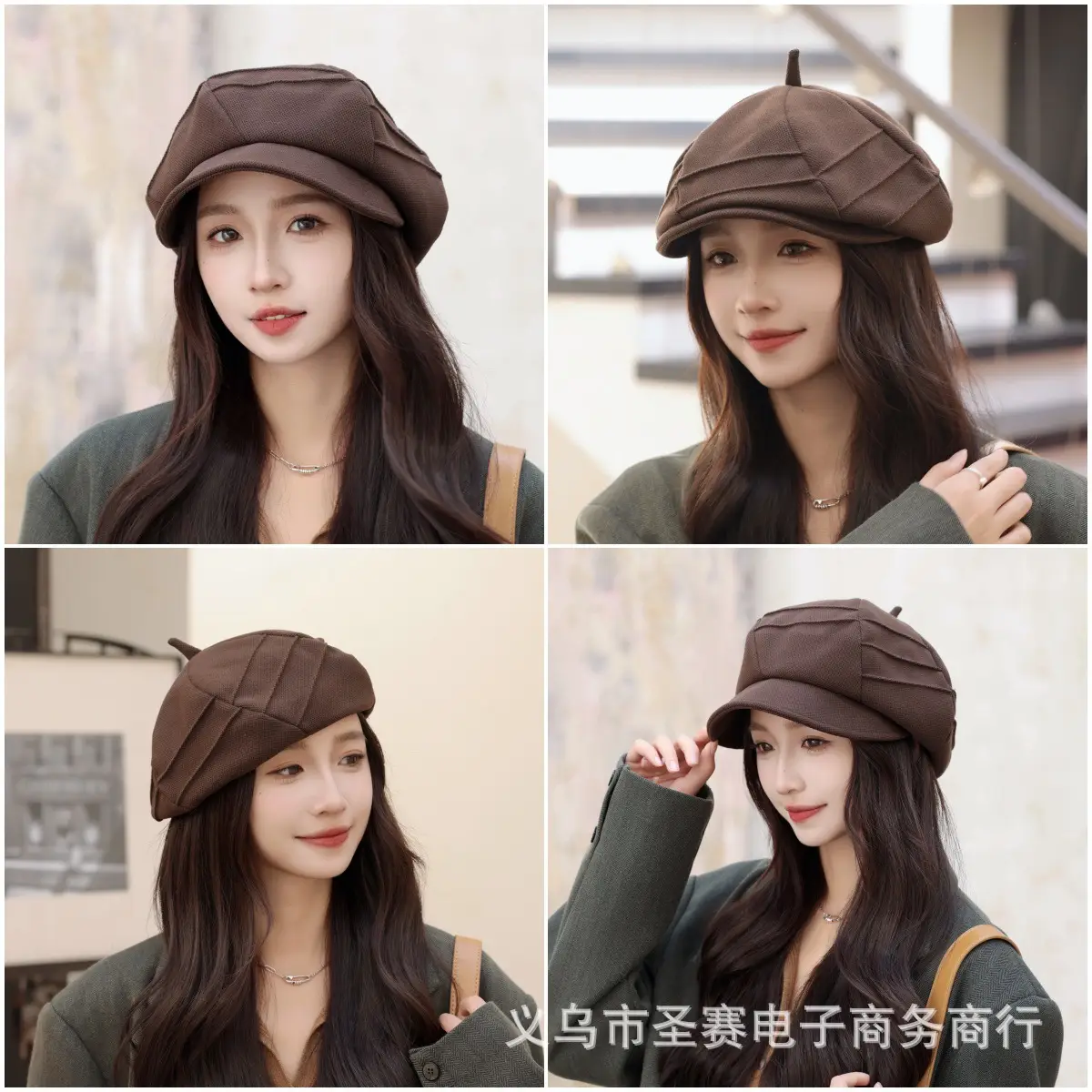 Autumn Winter Grey Octagonal Cap for Women