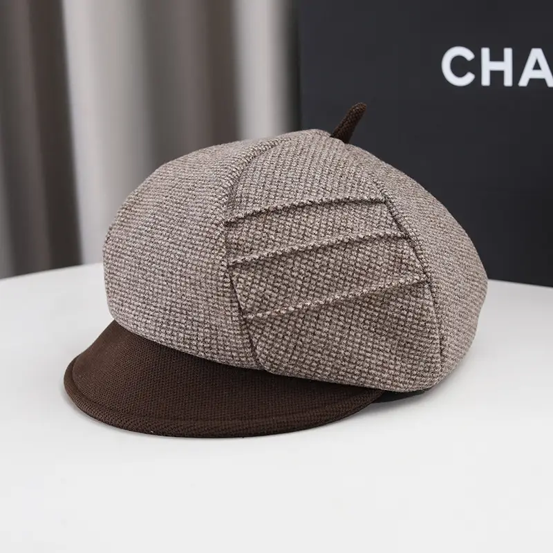 Autumn Winter Grey Octagonal Cap for Women - Image 2