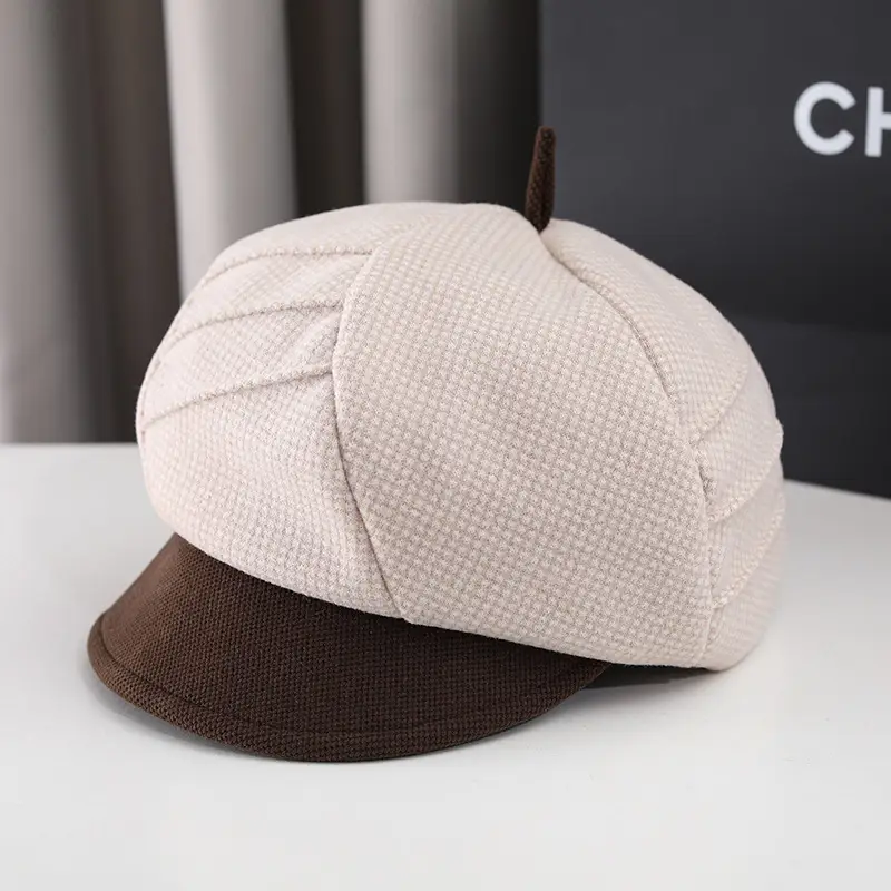 Autumn Winter Grey Octagonal Cap for Women - Image 3