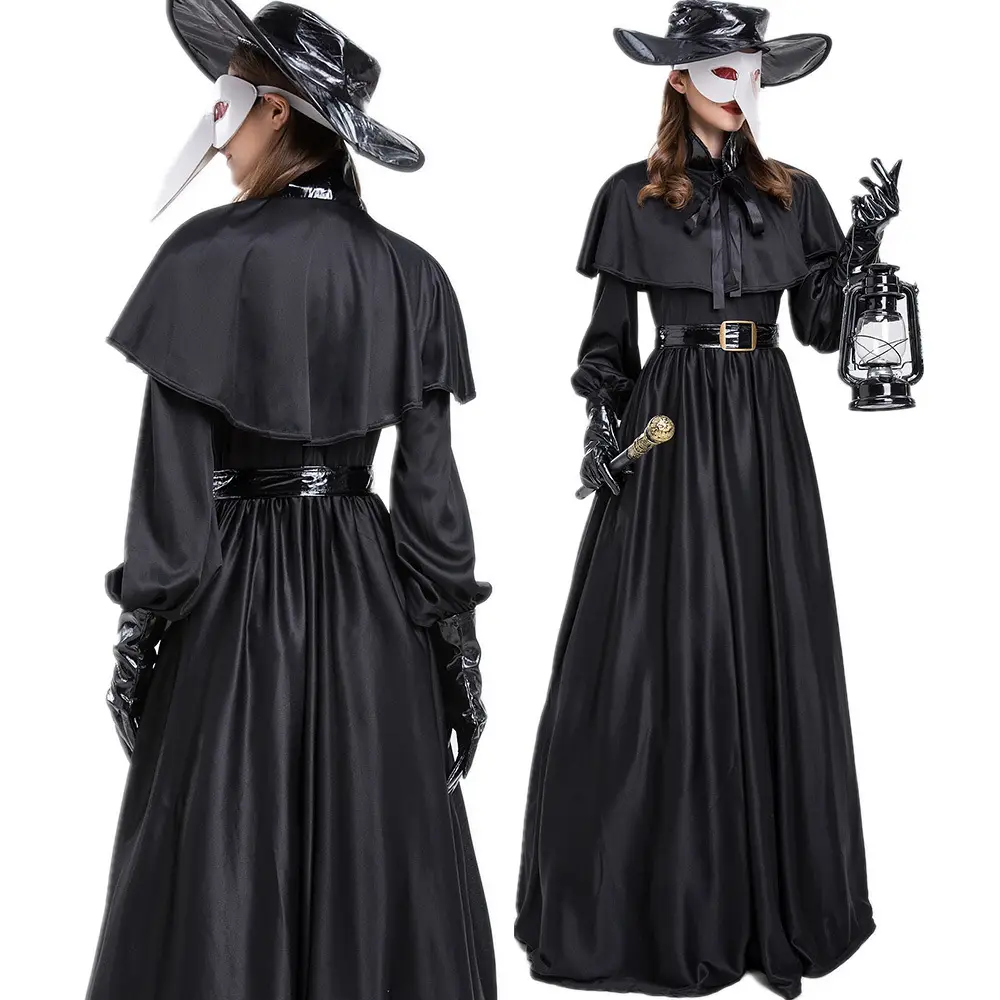 2025 Medieval Punk Black Robe Doctor Costume - Image 2