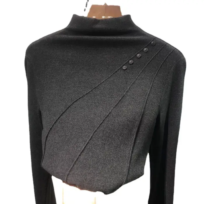 Women Velvet Fleece Shirt Brown High Collar Winter