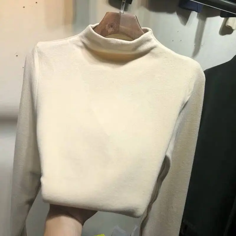 Women Velvet Fleece Shirt Brown High Collar Winter — feature 21