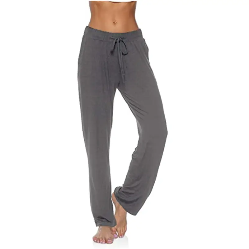 Women's Grey Wide Leg Drawstring Yoga Pants - Image 6