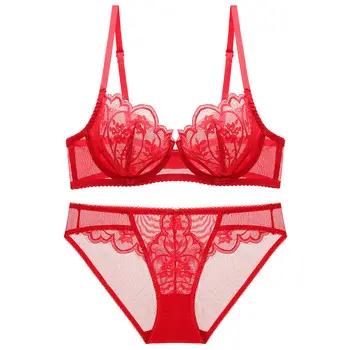 European and American Sexy Underwear Women's Ultra-thin Non-sponge Transparent plus size Bra Large Chest Small Anti-sagging Lace Bra — feature 10