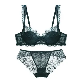European and American Sexy Underwear Women's Ultra-thin Non-sponge Transparent plus size Bra Large Chest Small Anti-sagging Lace Bra — feature 11