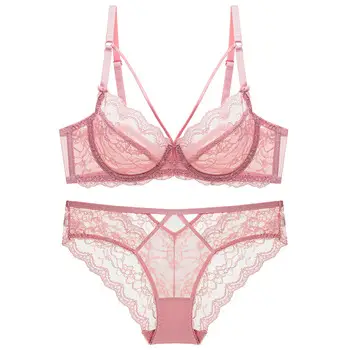 European and American Sexy Underwear Women's Ultra-thin Non-sponge Transparent plus size Bra Large Chest Small Anti-sagging Lace Bra — feature 2