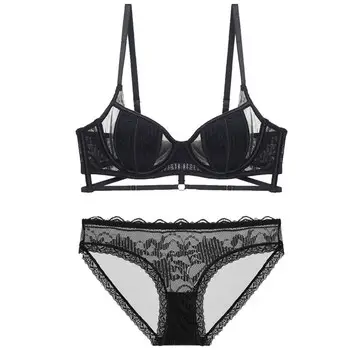 European and American Sexy Underwear Women's Ultra-thin Non-sponge Transparent plus size Bra Large Chest Small Anti-sagging Lace Bra — feature 4