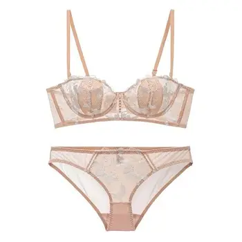 European and American Sexy Underwear Women's Ultra-thin Non-sponge Transparent plus size Bra Large Chest Small Anti-sagging Lace Bra — feature 5
