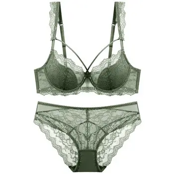 European and American Sexy Underwear Women's Ultra-thin Non-sponge Transparent plus size Bra Large Chest Small Anti-sagging Lace Bra — feature 7