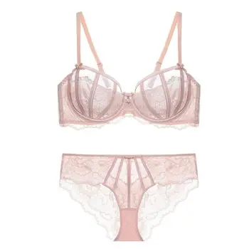 European and American Sexy Underwear Women's Ultra-thin Non-sponge Transparent plus size Bra Large Chest Small Anti-sagging Lace Bra — feature 8