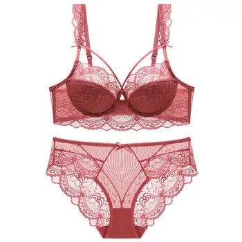 European and American Sexy Underwear Women's Ultra-thin Non-sponge Transparent plus size Bra Large Chest Small Anti-sagging Lace Bra — feature 9